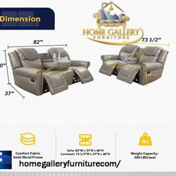 Grey Recliner  Leather 3-Piece Couch Living Room Sofa Set