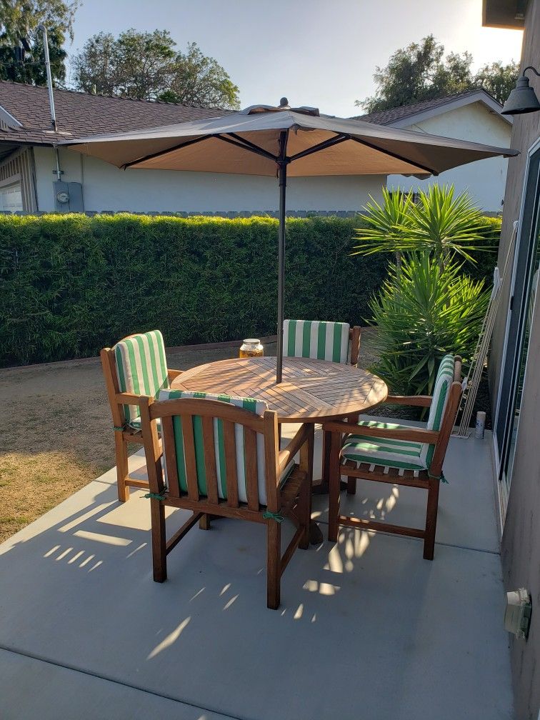 Completely Refinished Teak Table / Umbrella