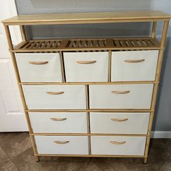 (NEW) 9 Drawer Bamboo Dresser/W Shelves