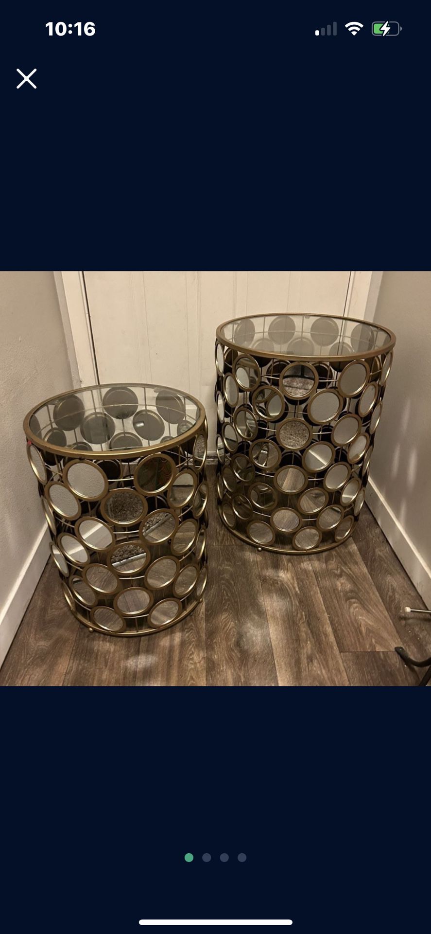 Beautiful Round Glass And Metal Mirrored End Tables