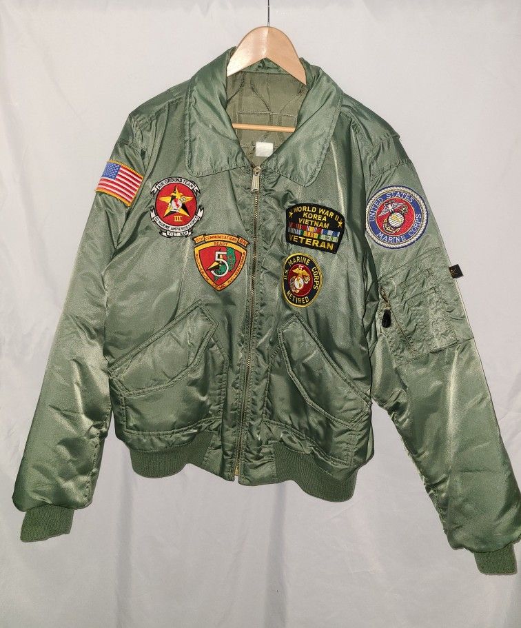 Men's Green Military Bomber Jacket Patches