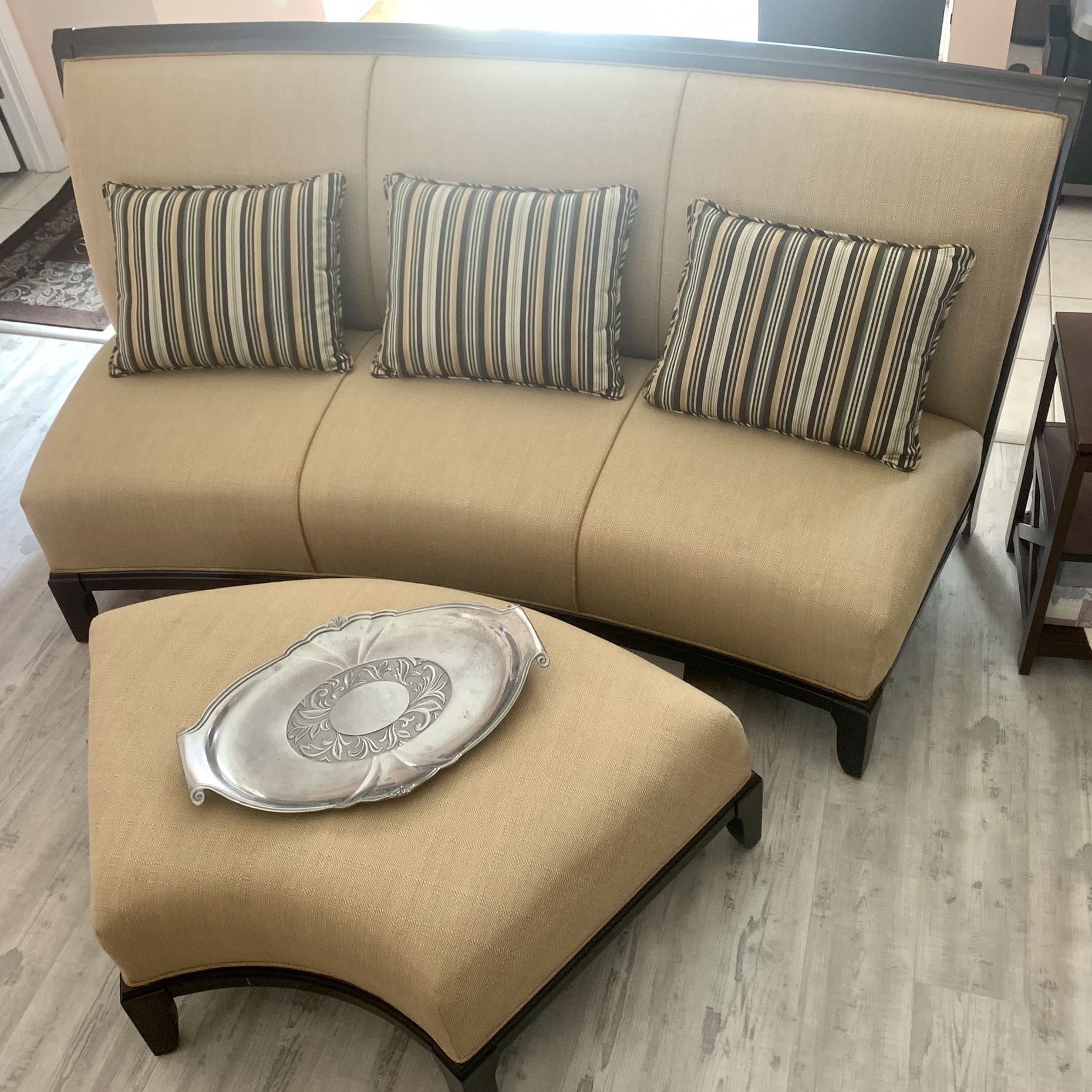 Sofa w/ Decorative Pillows, Ottoman & Chair