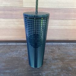 Starbucks Green Emerald Grid Studded Christmas 2021  24 Oz Venti Cold Tumbler 