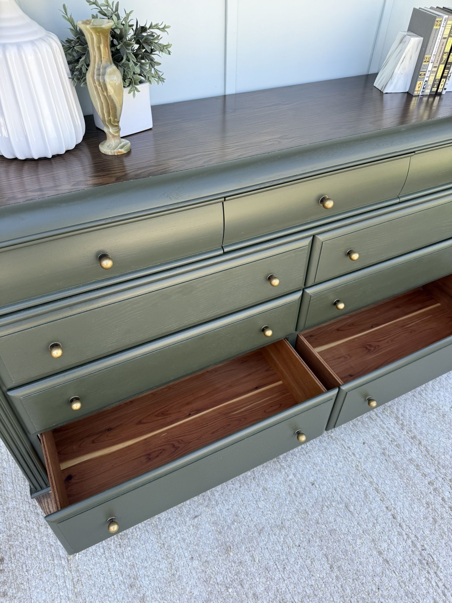 9-Drawer Dark Green Dresser (Delivery Available) 