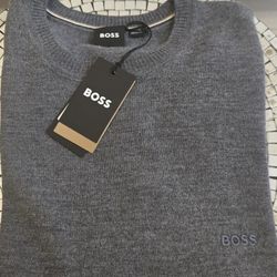 Brand New Hugo Boss Gray Knit Crew Neck Long Sleeves Sweater. Size Medium