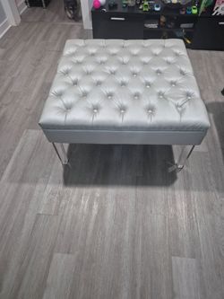 Silver Tufted Ottoman