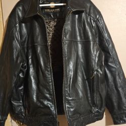 ANDREW MARK NEW YORK First Class Black Premium Leather Zip Bomber Jacket L