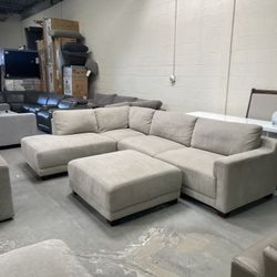 Used Beige Fabric Sectional Sofa Couch