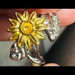 Gorgeous Brand New 925 Sterling Silver & 18 K Gold Overlaid Radiant Sunflower 🌻 