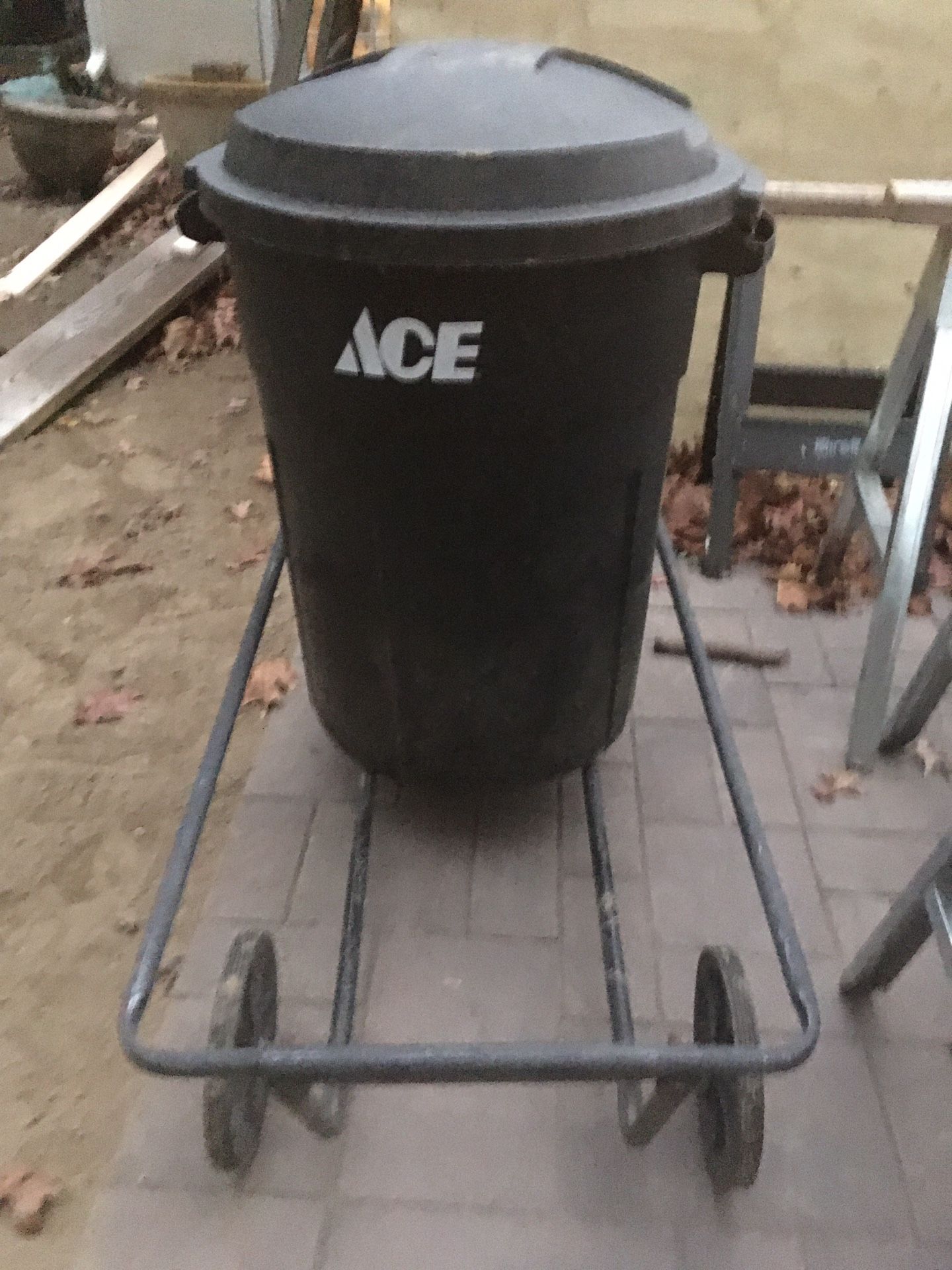 Ace Trash Can Cart & Black Trash Can