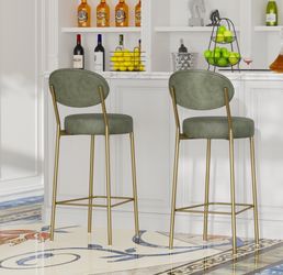 Chino -Bar Stool Set of 2, Armless Upholstered Dining Chairs with Footrest, Kitchen Counter Chairs with Back and Metal Legs - Green