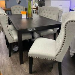
🎉a lot of furniture 🎉new furnitures table and Chairs counter height set buffet ♧janette Black Linen Dining Room Set 