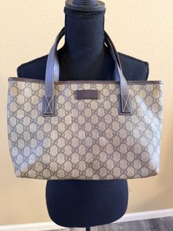 G U C C I- GG Canvas Tote Bag - Classic Monogram - Brown Leather Trim
