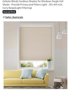 39 x 64“ beige cellular shades