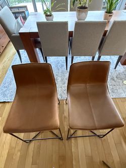Set of 2 Brown Leather Dining Chairs
