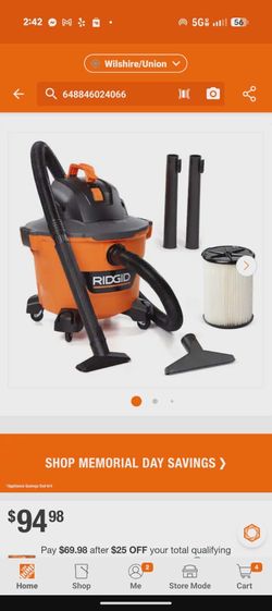 RIDGID 9 Gal. 4.25 Peak HP NXT Wet/Dry Shop Vacuum HD09001 – New 💲 $95 retail at Home Depot