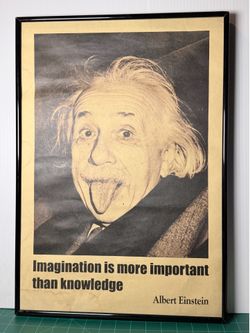 Framed Einstein Poster With Quote “Imagination Is More Important Than Knowledge”