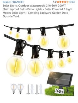 Solar Lights Outdoor Waterproof: G40 60M 200FT Shatterproof Bulbs Patio Lights -