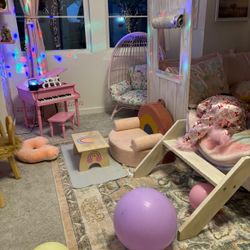 Diary Toddler Chair Comfy, Foam Kids Chair with Soft Teddy Plush, Toddler Reading Armchair with Cute Rainbow