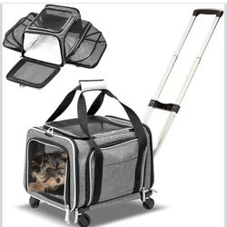 Airline Approved Expandable Premium Pet Carrier on Wheels- Two Sided Expandable