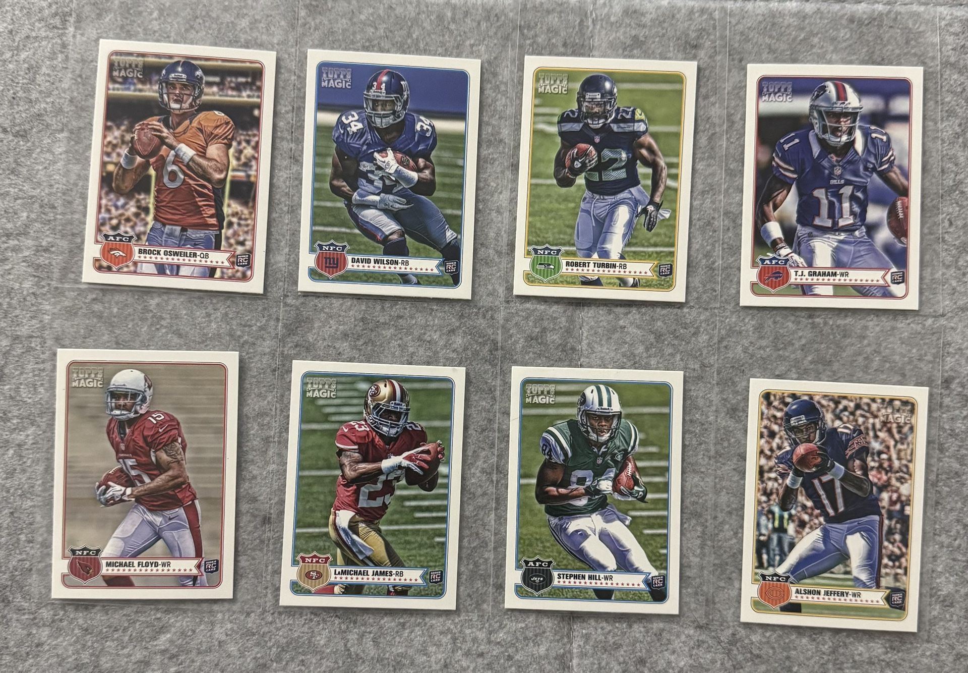 (8) 2012 Topps Magic Brock Osweiler, T.J. Graham Football Cards