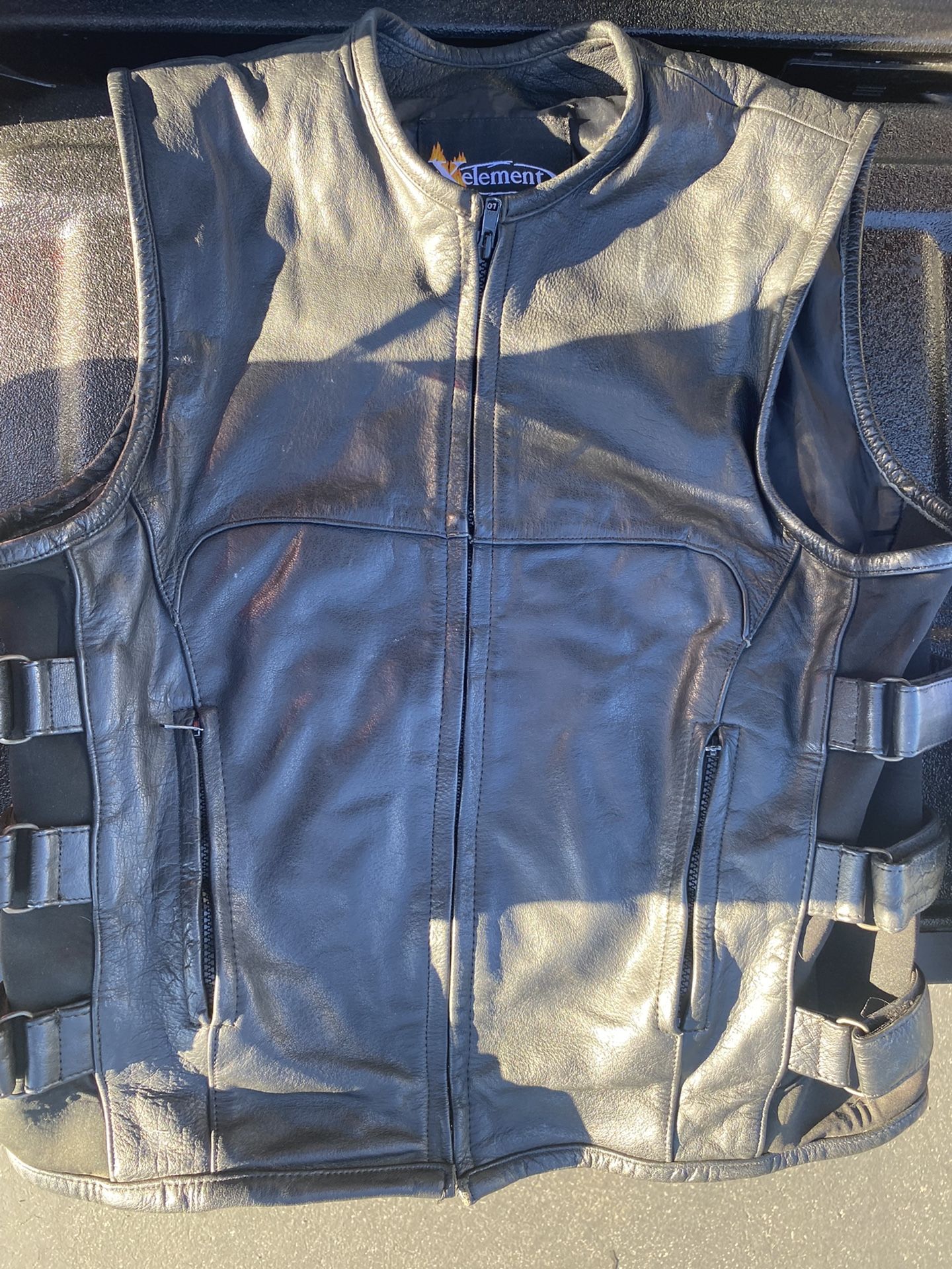 Xelement Creeper' Black, Triple Strap Design Leather Motorcycle Vest