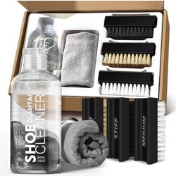 Shoe Cleaner Kit for Sneaker, Cleaning Kit, Sneaker 10Oz with 3 Brush & Microfiber Towel Included, Shoe, Suede, Boot, Canvas, PU, Fabric, etc,Clear,(M
