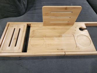 Bamboo Bathtub Tray, Bath Caddy with Wine Glass Holder, Phone Dock & Book Stand | Hands-Free Reading & Ultimate Spa Relaxation Experience-Natural