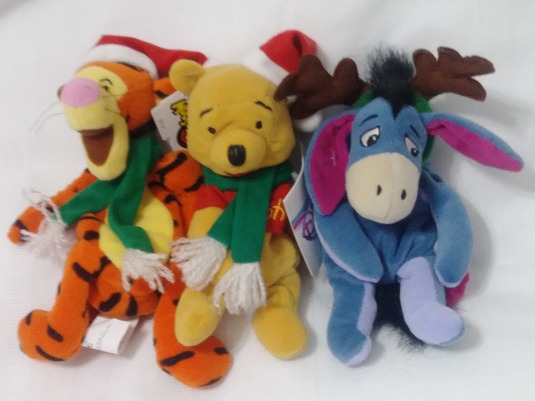 NEW Pooh Tigger Eeyore Christmas Plush Bean Bag Xmas Doll