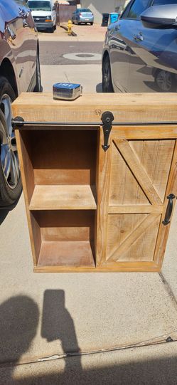 Rustic Wooden Wall Cabinet with Sliding Barn Door