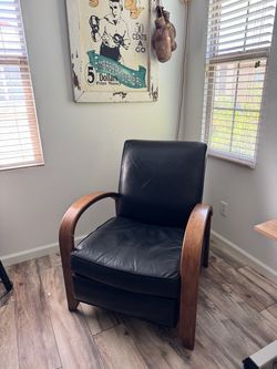 Leather and wood recliner chair