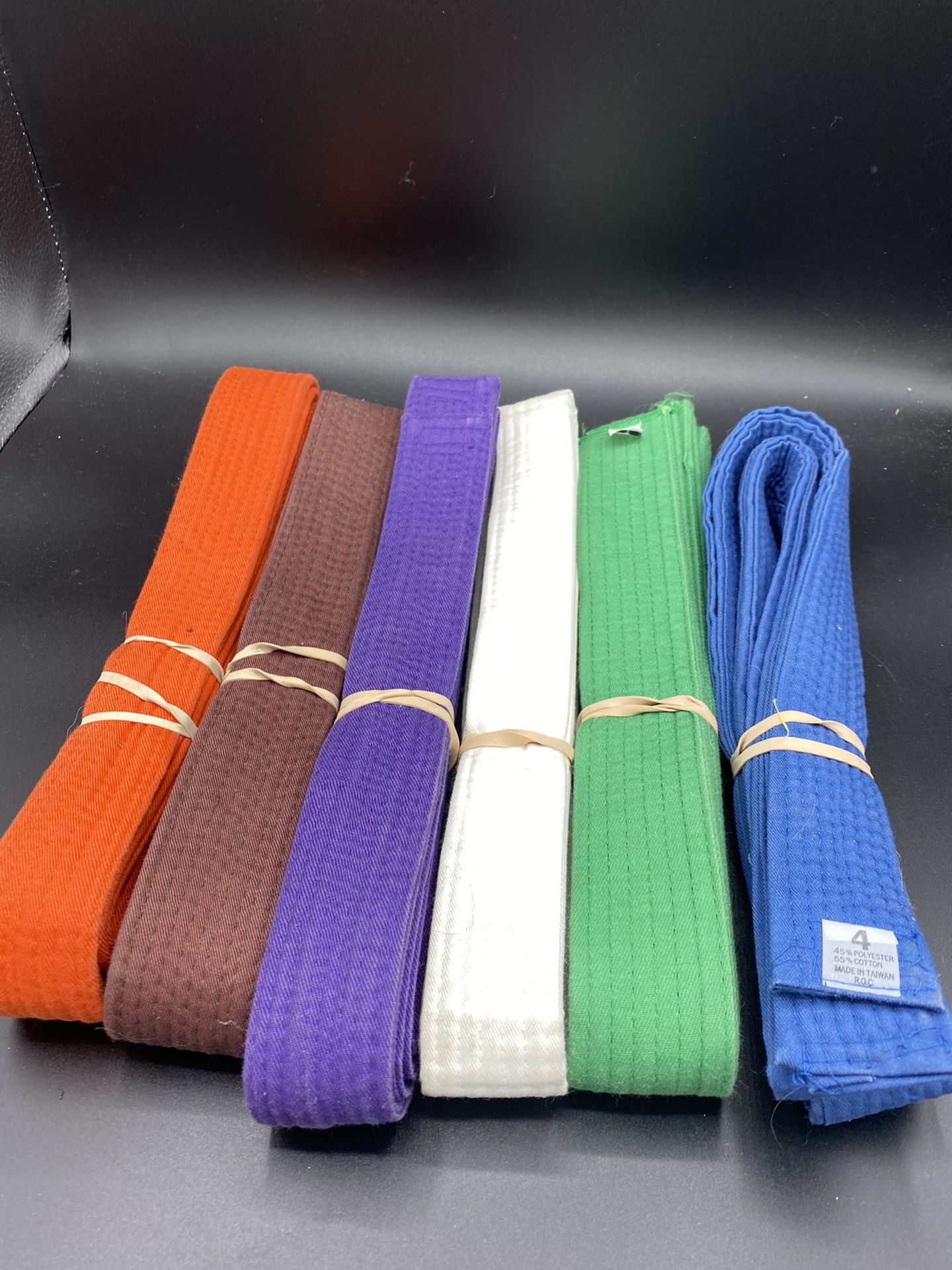 Lot Of 6 Martial Art Belt Size 4 Green White Blue Purple Brown Orange
