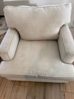 Beige Fabric Armchair with Ottoman