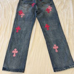 Chrome, Heart, Jeans, Pink Crosses