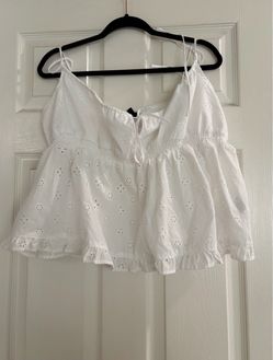 White Eyelet Crop Top with Tie Straps(XL)