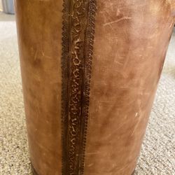 Lovely Leather Waste Basket (some Wear on It)