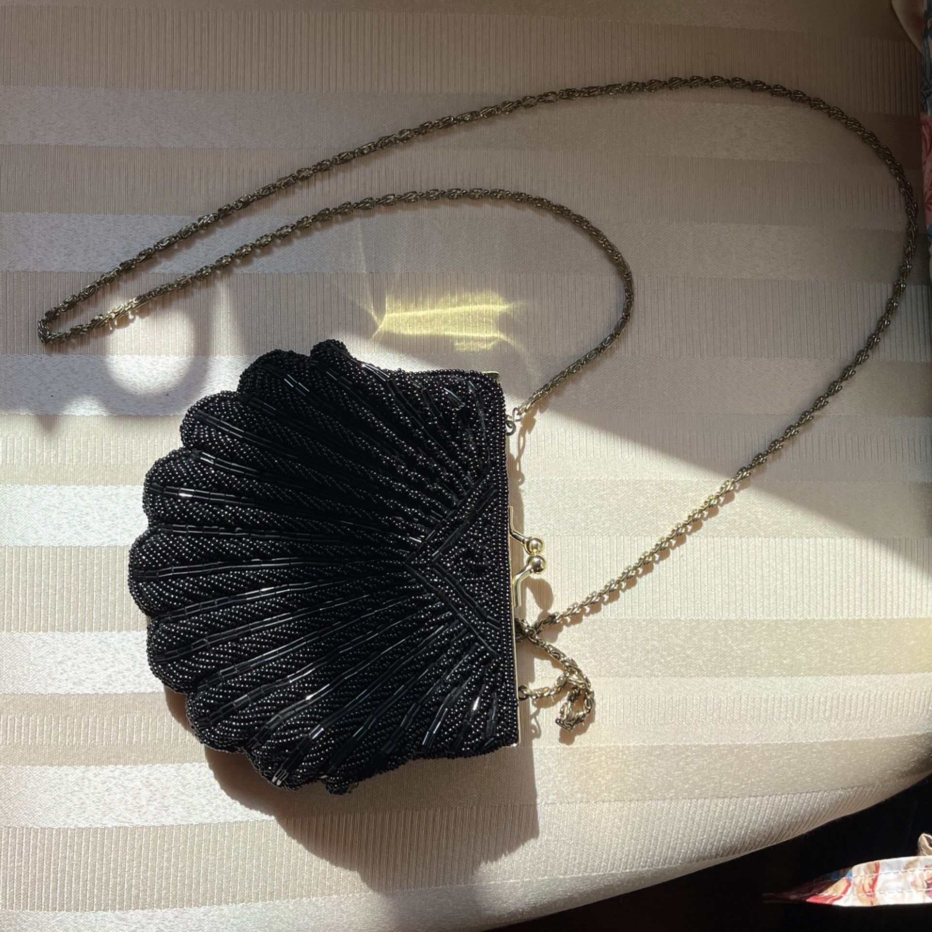 La Regale Black beaded scalloped evening bag