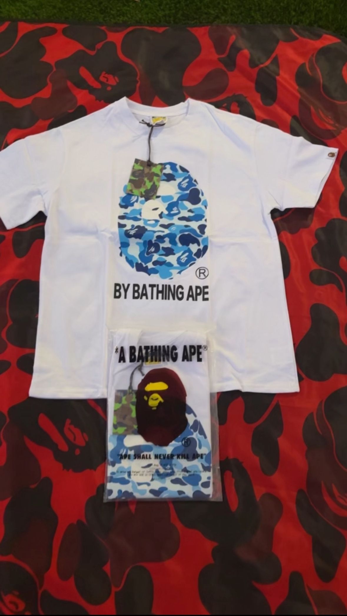 White And Blue Bape Tee Shirt