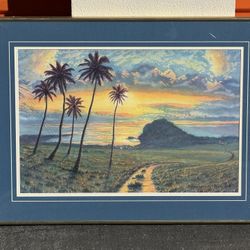 Large Framed Coastal Sunset with Palm Trees – Beach Wall Art