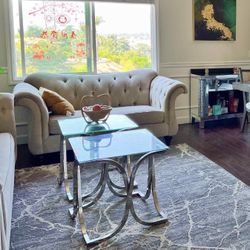 Modern Glass & Chrome Coffee Table Set (2-Piece)