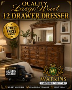🏡 LARGE WOOD DRESSER WITH MIRROR – LOTS OF STORAGE!