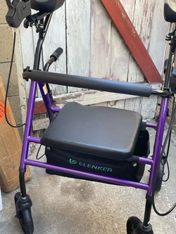 Andador con asiento plegable, ruedas de 12" no neumáticas, diseño compacto y plegable para personas mayores, blanco