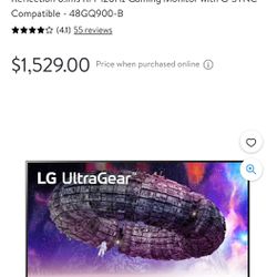 LG 48" UltraGear UHD OLED with Anti-Glare Low Reflection 0.1ms R/T 120Hz Gaming Monitor with G-SYNC Compatible - 48GQ900-Bb NEW