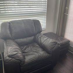 Brown Leather Chair With Ottoman