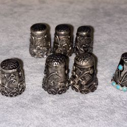 Vintage Sterling 925 Silver Thimble Set Of 7 Stamped