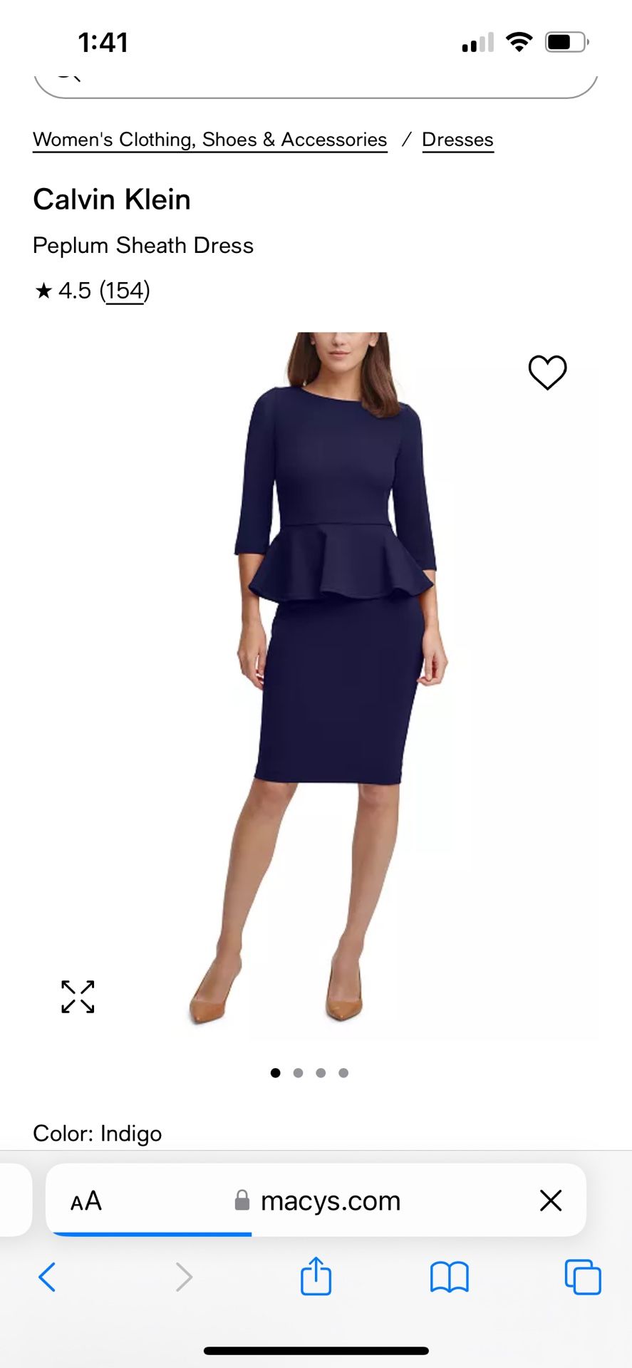 Calvin Klein Peplum Dress -Indigo Size 14