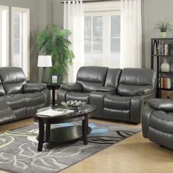 Florence Gray 3-Piece Reclining Living Room Set / couches /Sofa and Loveseat 