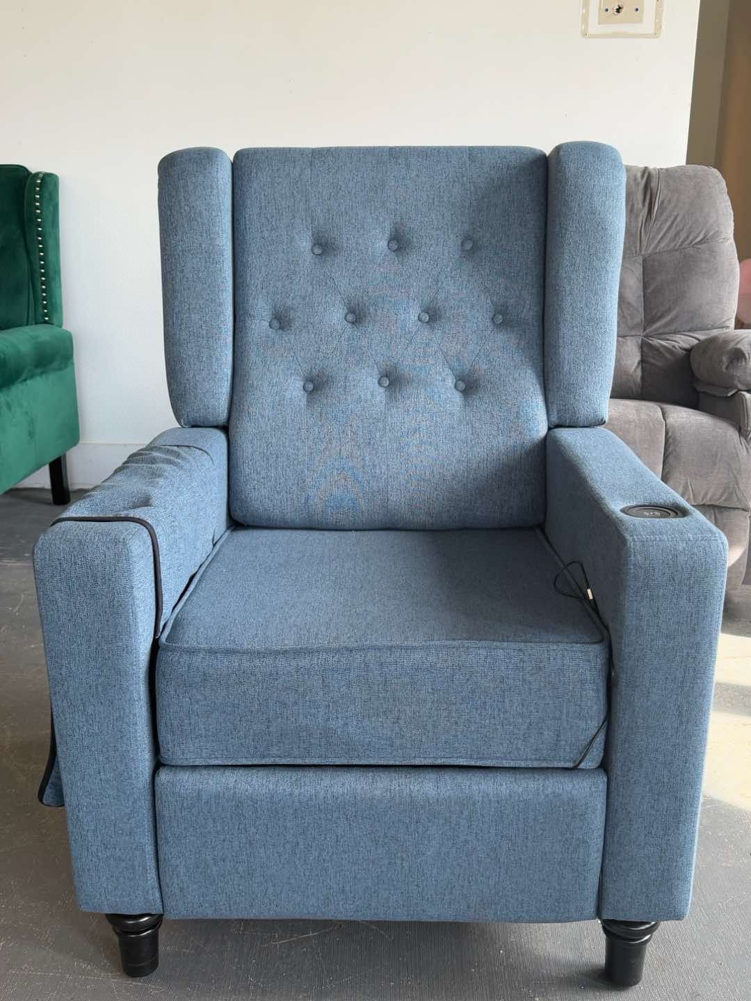 Arm Pushing Recliner Chair, Modern Button Tufted Wingback Push Back Recliner Chair, Living Room Chair Fabric Pushback Manual Single Reclining Sofa Hom