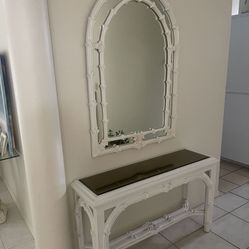 Hollywood Regency 2Pc Tropical Console Table And Mirr
