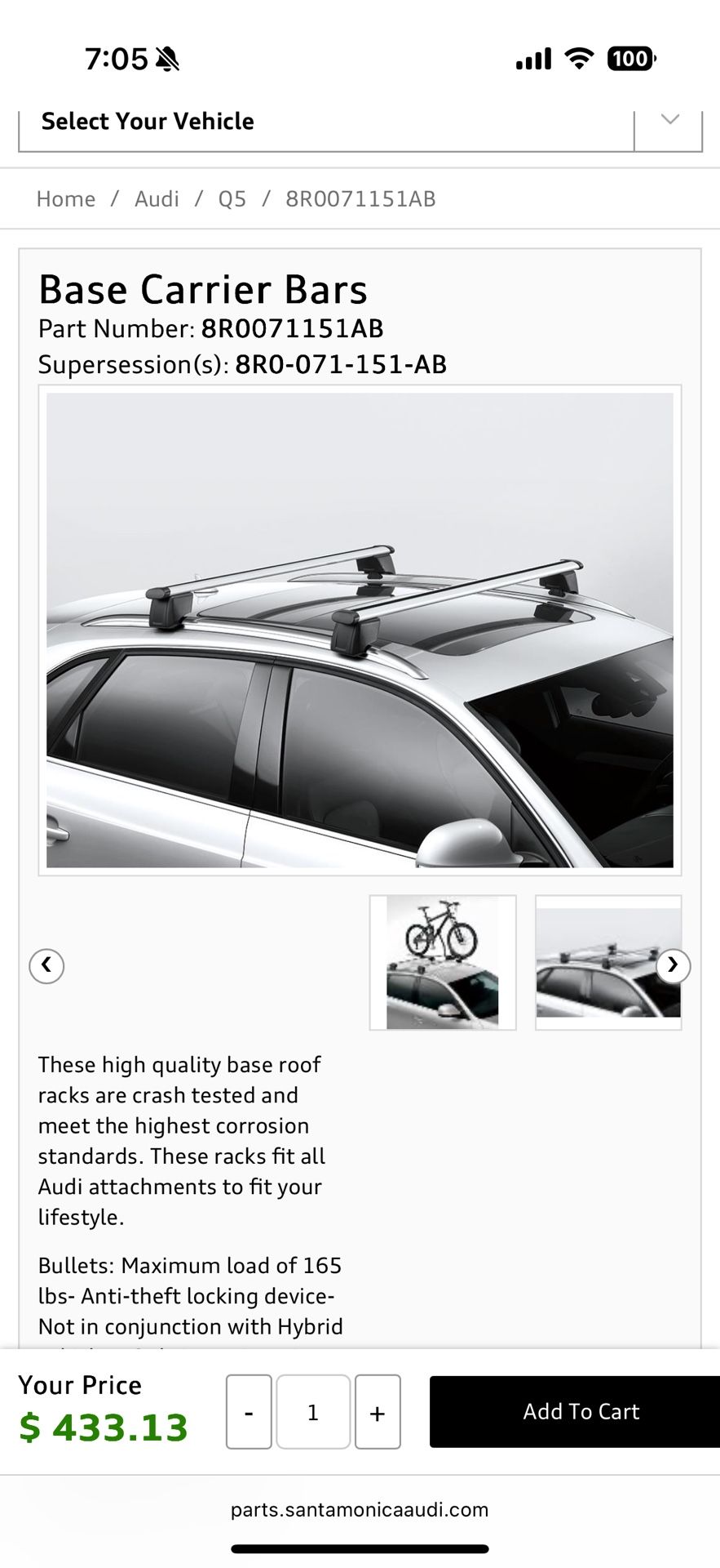 Audi Q5 Base Carrier Bars 